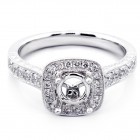0.51 Cts Round Cut Diamond Cushion Halo Engagement Ring Setting set in 18K White Gold